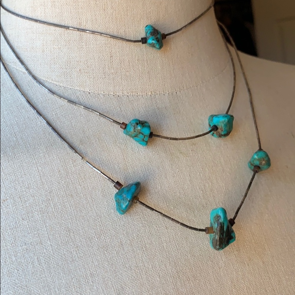 Vintage layered turquoise & silver bead necklace